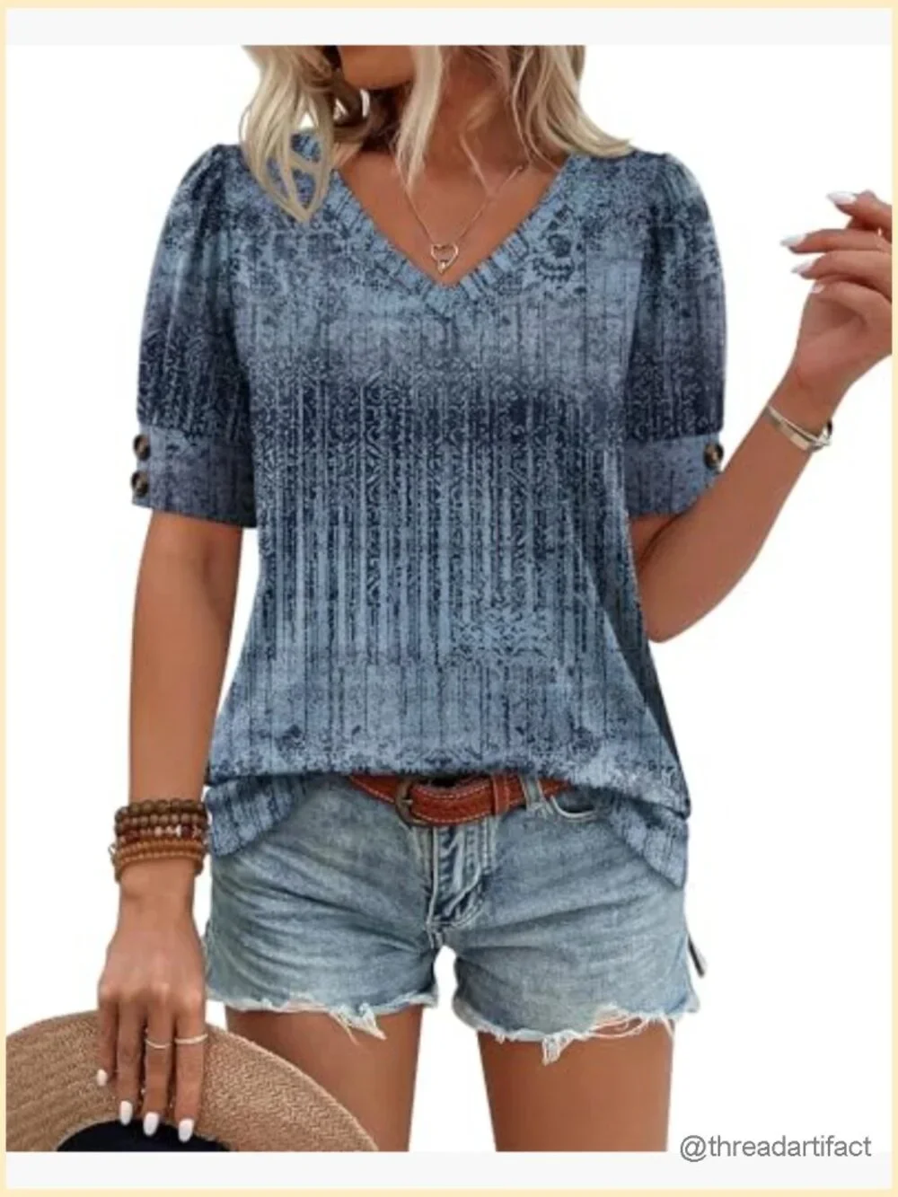 Short Sleeve V Neck Blouse Dressy Casual Top - Picture 2 of 7